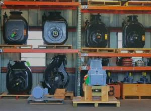 Various industrial centrifugal pumps arranged in a modern industrial setting, showcasing high-performance equipment provided by Arroyo Process Equipment for diverse processing operations.