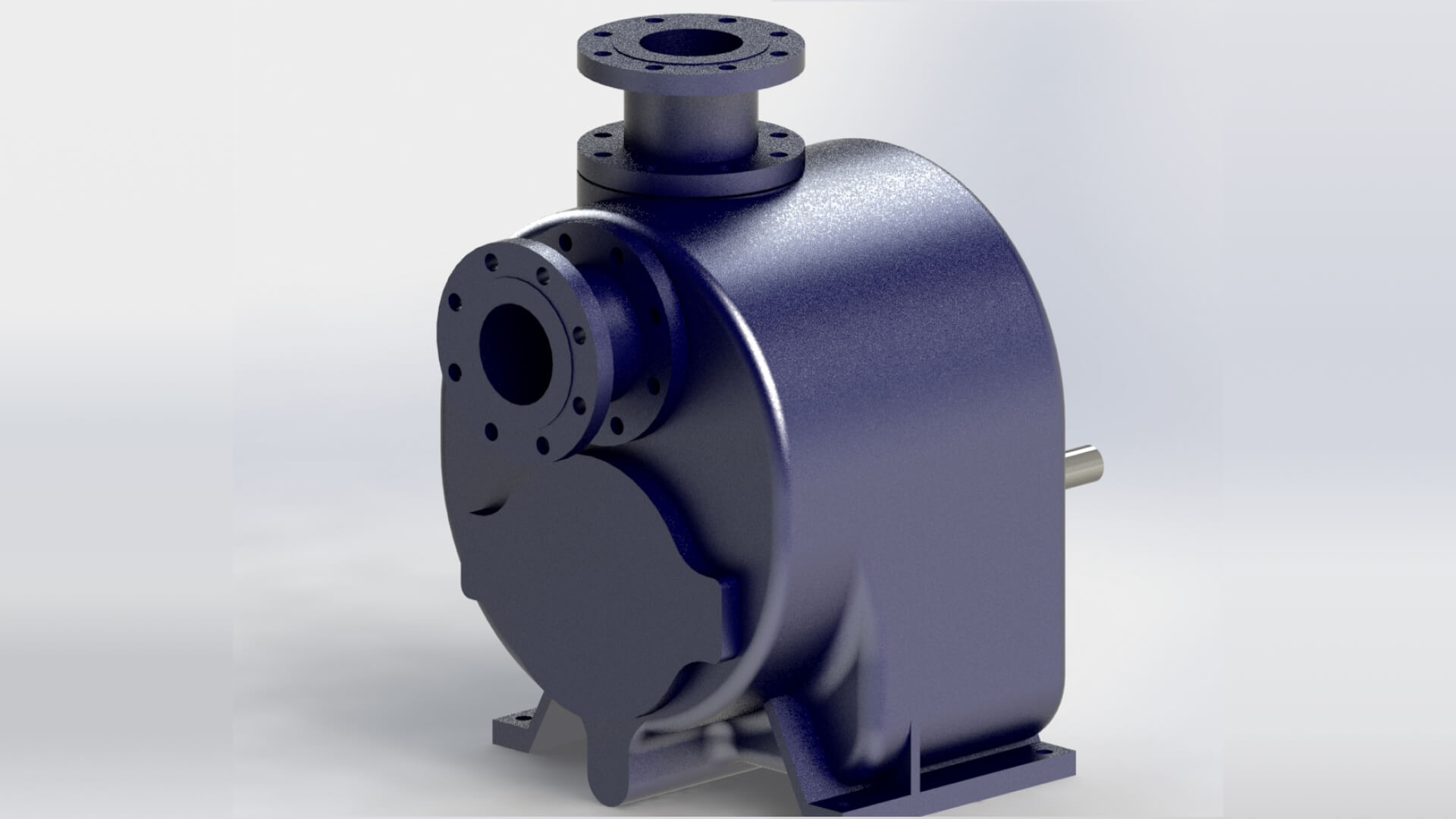A 3D CAD drawing of the interior of an industrial self-priming pump.
