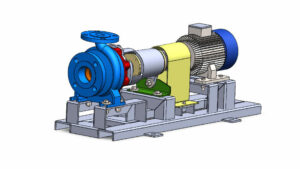 A 3D CAD drawing of a centrifugal pump