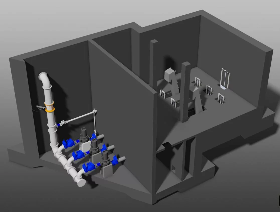 Wastewater treatment pump system in operation, showcasing high-performance equipment provided by Arroyo Process Equipment for effective wastewater management.