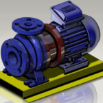 A 3D CAD drawing of a centrifugal pump.