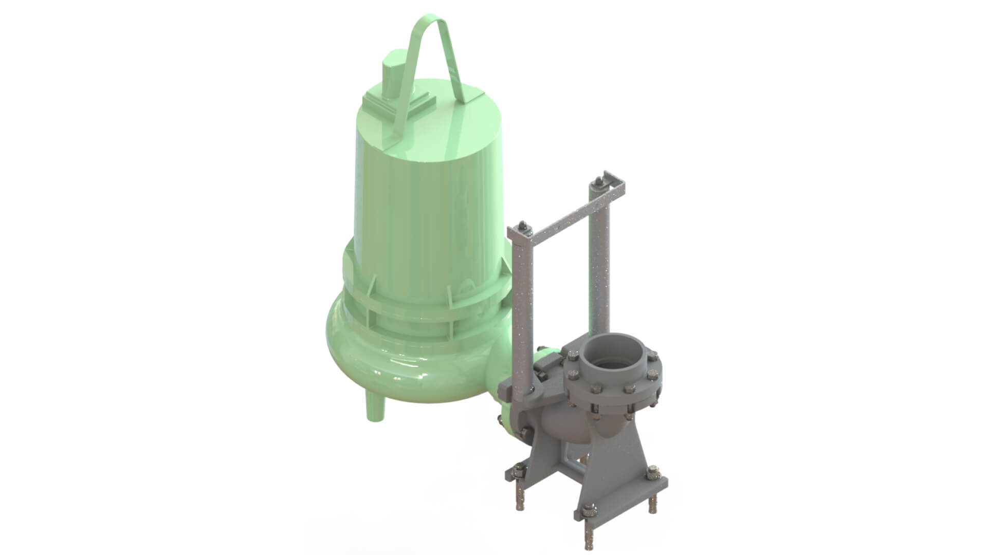 A 3D CAD drawing of the interior of a submersible pump.