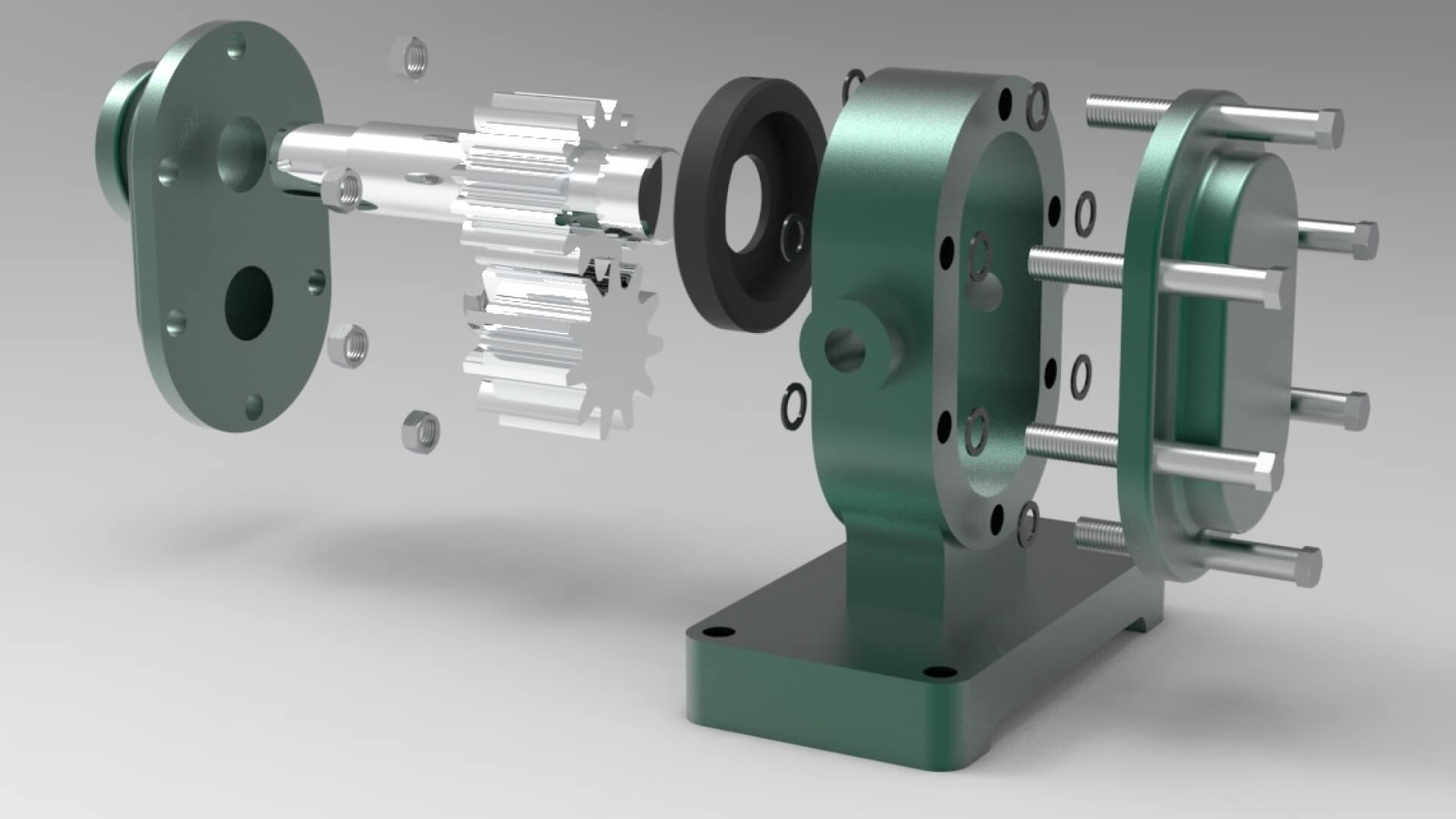 A 3D CAD drawing of a gear pump