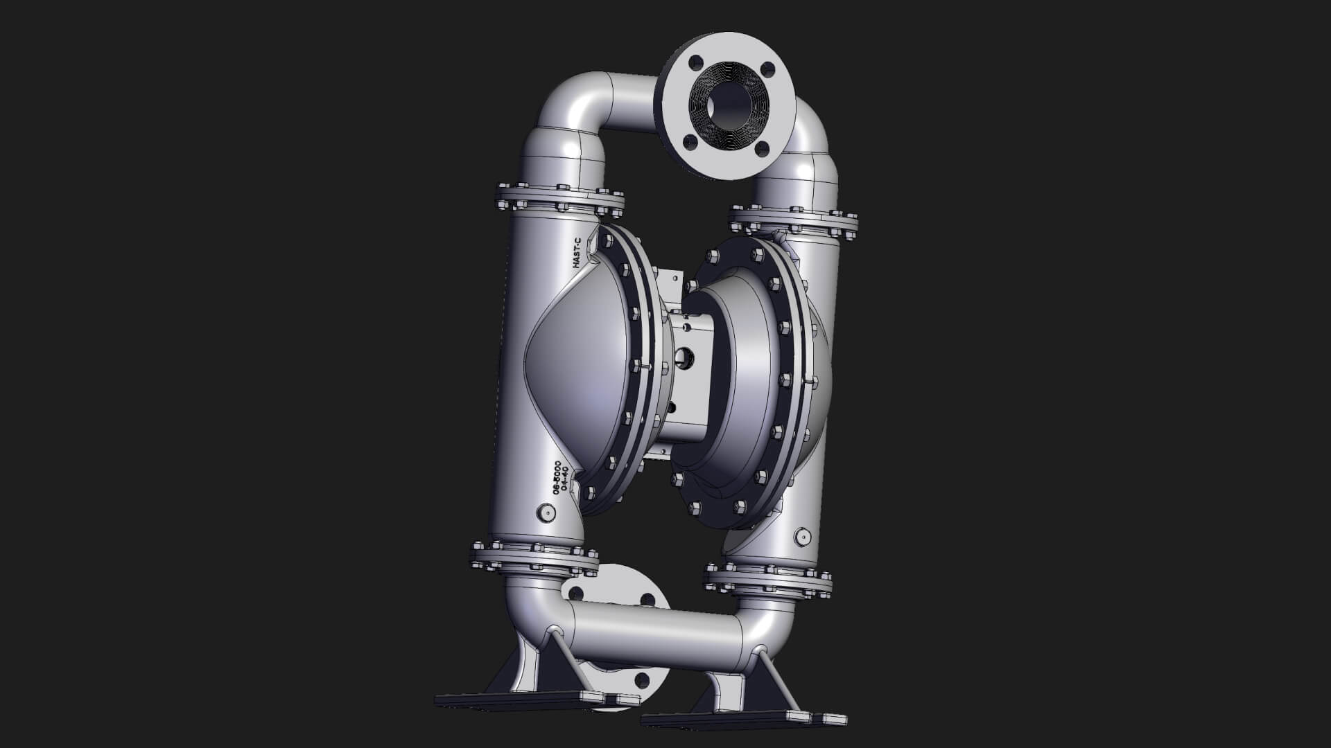 A 3D CAD rendering of an air operated diaphragm pump