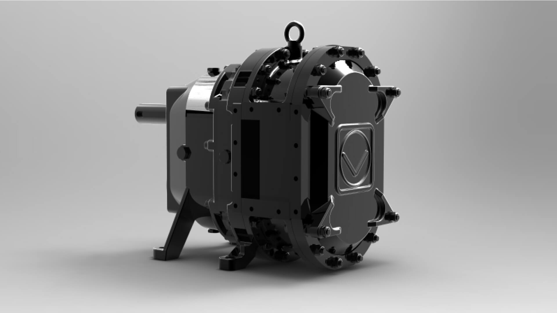 A 3D CAD drawing of the interior of an industrial rotary lobe pump.