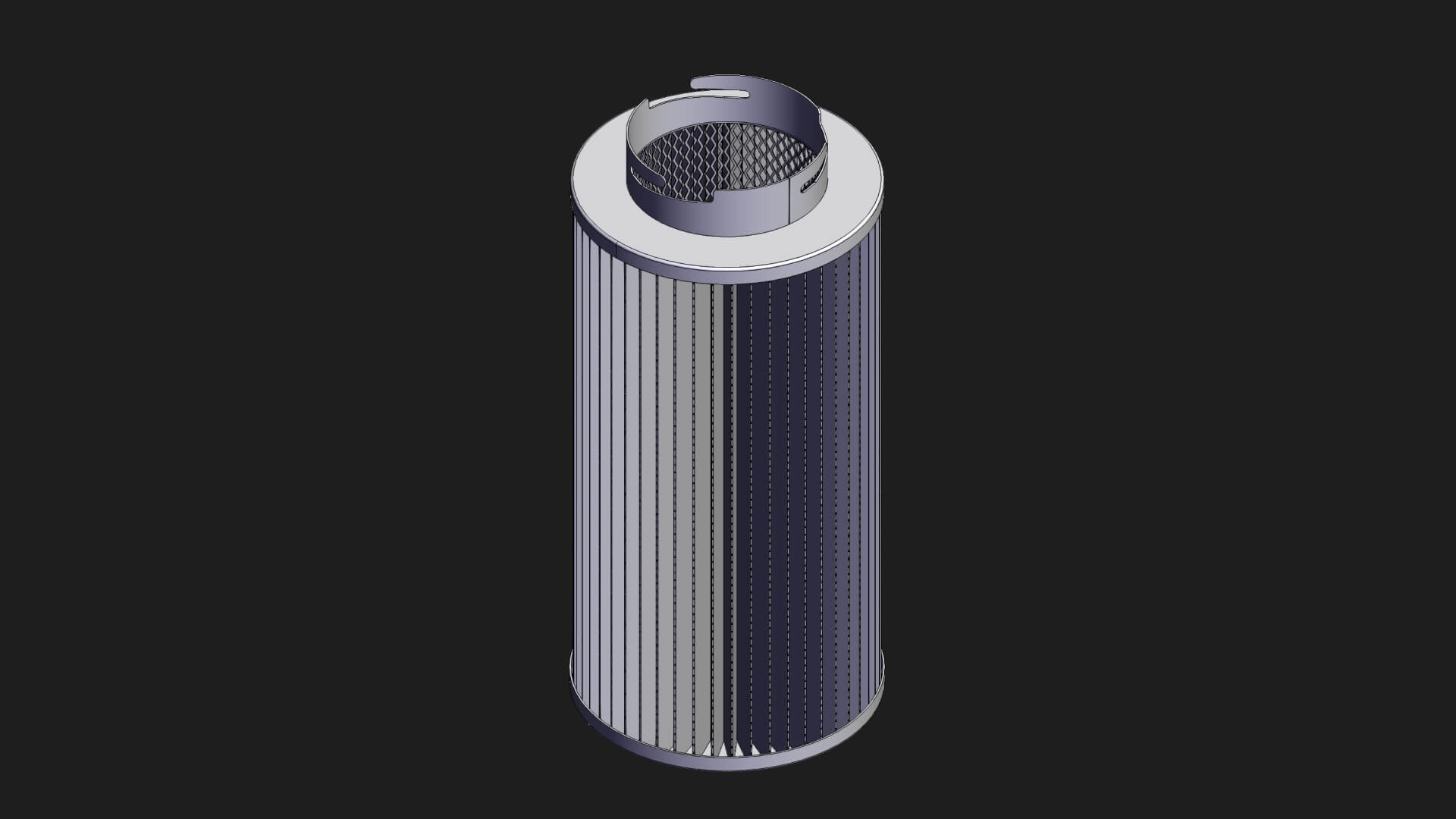 A 3D Cad rendering of a cartridge filter