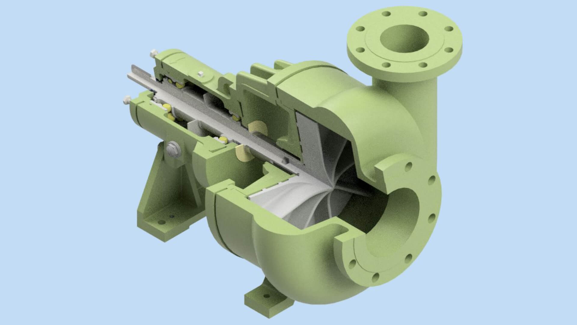 A 3D CAD drawing of a recessed impeller pump.