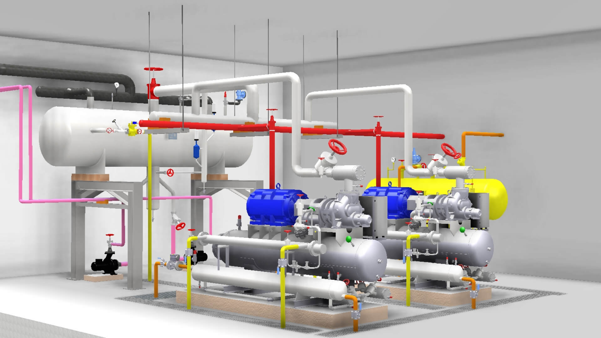 A 3D CAD drawing of a refrigeration pump package