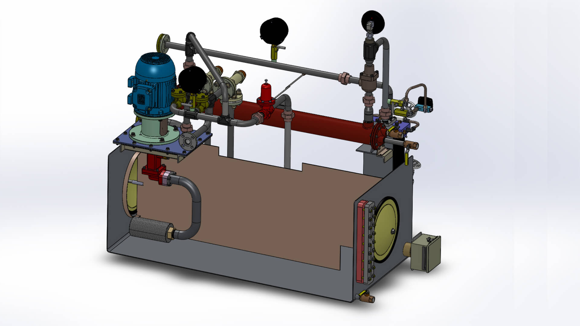 A CAD rendering of a API 610 pump system