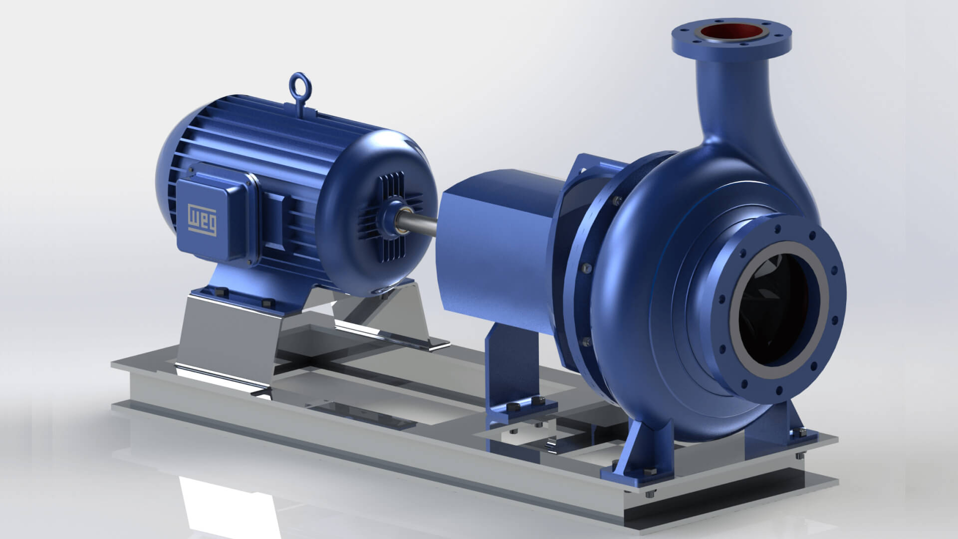 A 3D CAD rendering of an ANSI standard pump