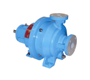 Image of an M300 Series Magnetic Drive ANSI Chemical Process Pump by Dean Brothers, featuring a seal-less design with magnetic drive, and a blue finish with flange connections for chemical process applications.