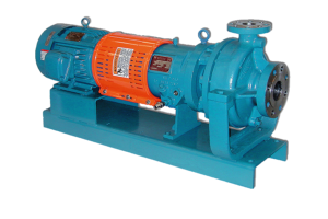 Image of the R4000 Series Heavy Duty Process Pump by Dean Brothers, with a blue pump housing and orange motor casing, mounted on a stable base for industrial process applications.