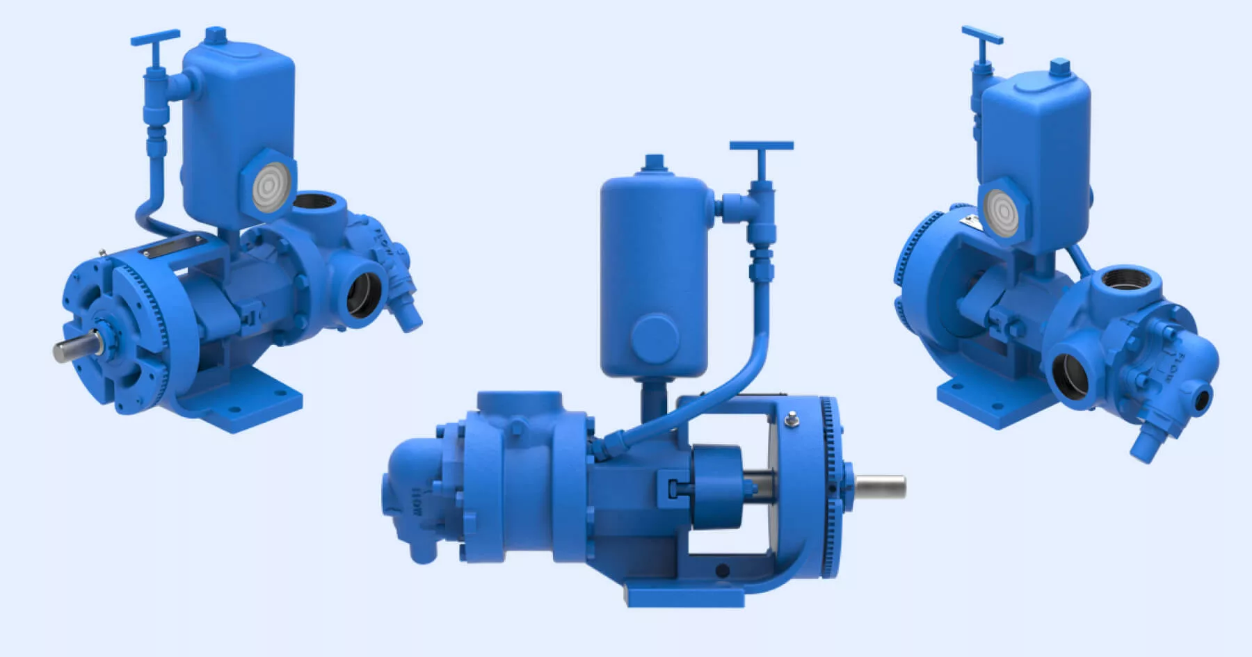 Three different angles of the Viking Pumps 4924A SERIES™ Ammonia Pump, showcasing its robust design and features, ideal for liquid ammonia transfer applications.