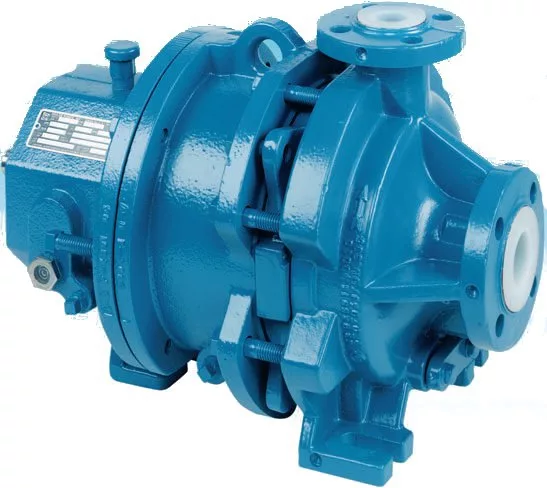 Goulds Pumps 3299 Heavy-Duty Lined Chemical Pump: A heavy-duty blue chemical pump featuring a lined design for enhanced durability and corrosion resistance.