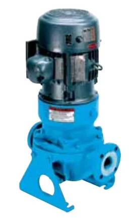 Goulds V 3298 Vertical Inline Chemical Process Pump: A vertical inline blue chemical process pump designed for efficient and reliable operation in industrial settings.