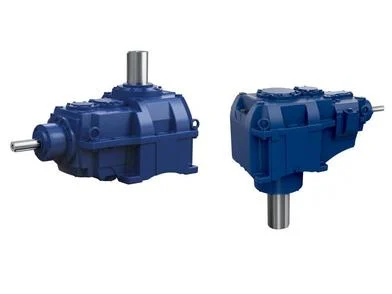 Hansen multistage vertical gearbox with a sturdy blue design, suitable for vertical mounting in demanding industrial environments for multi-stage mixing processes.