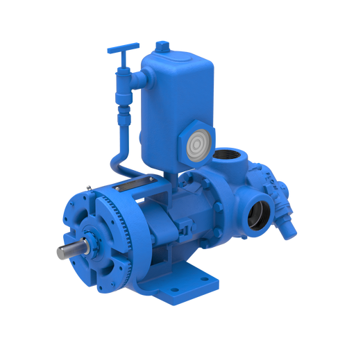 Viking Pump 4924A Series - Angle View: A robust liquid ammonia transfer pump with a blue casing and integrated pressure gauge, designed for efficient and safe ammonia transfer.