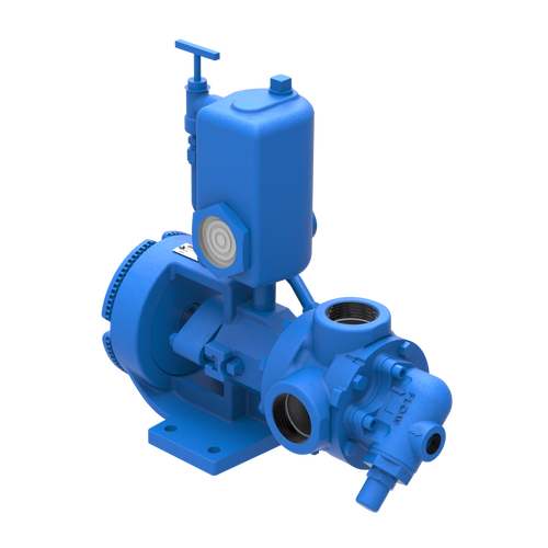 Viking Pump 4924A Series - Front View: A powerful liquid ammonia transfer pump featuring a blue casing, pressure gauge, and multiple inlet/outlet ports for versatile connections.