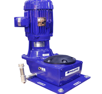 Sharpe top entry mixer with a blue motor and a robust base, designed for industrial mixing applications. The mixer provides efficient and reliable mixing performance for various processes.