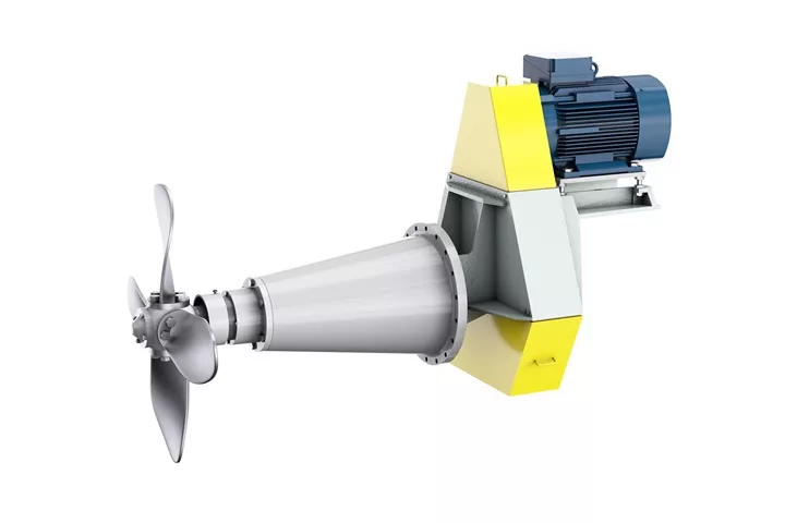 Sulzer Salomix SLH horizontal agitator, featuring a powerful motor and propeller for efficient mixing. This agitator is ideal for large-scale industrial applications requiring reliable and consistent performance.