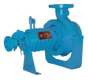 Image of the RA Series Air Cooled Thermal Liquid/Hot Oil Pump by Dean Brothers, featuring a blue, cylindrical design with flange connections, suitable for high-temperature industrial fluid processes.