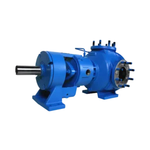 Close-up of the Viking Pump N324A series, showcasing the robust build of the internal gear pump with its blue exterior and sturdy design.