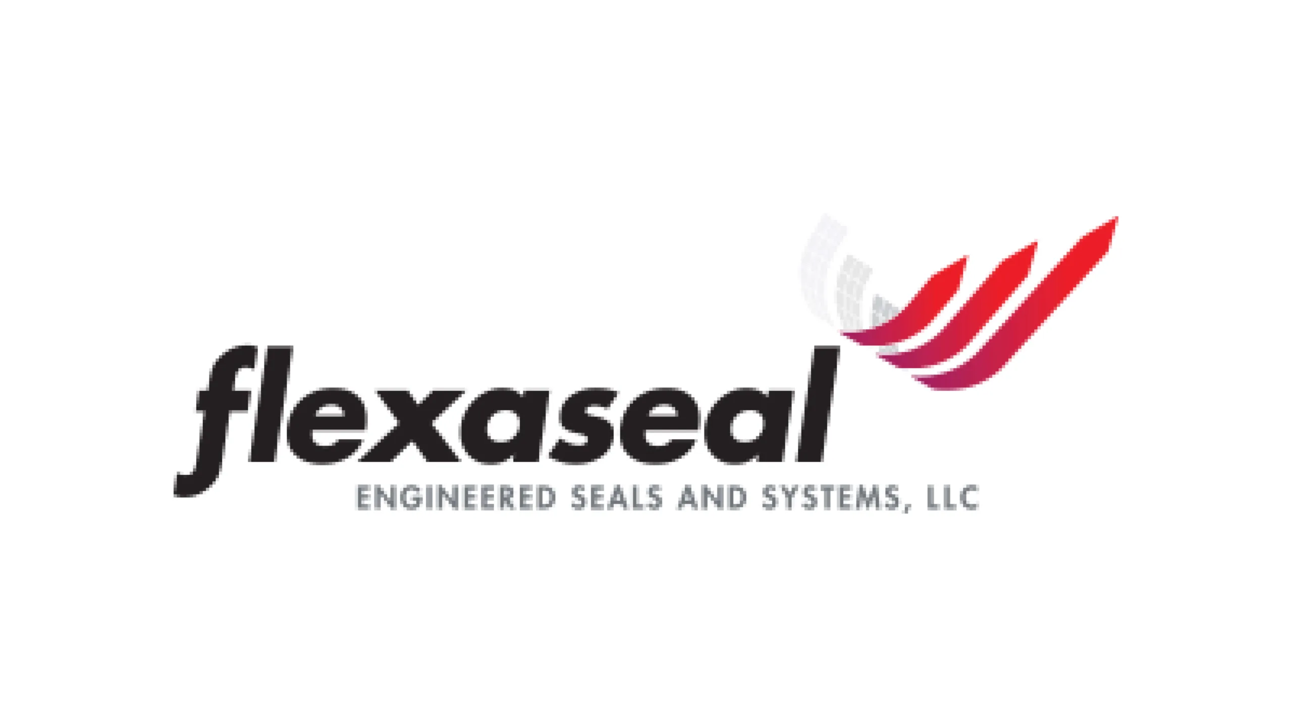 Flexaseal Engineered Seals and Systems, LLC logo, featuring the company name in bold black letters with a red and gray abstract swoosh symbol, representing innovation in mechanical seal solutions.