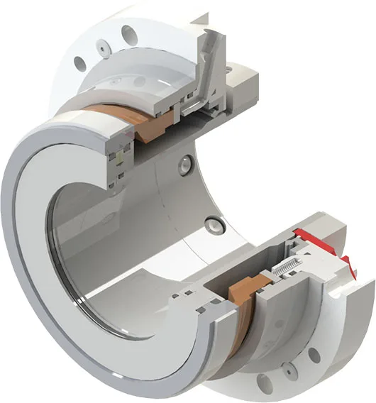 Cross-sectional view of a Flexaseal slurry pump seal, designed to handle abrasive and challenging slurry applications, providing reliable sealing and durability.