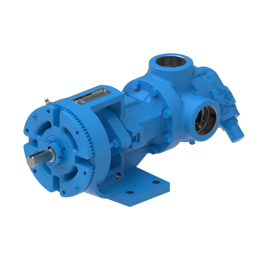 Close-up view of a blue Viking 4126A Series™ internal gear pump, showcasing its robust construction and efficiency for handling various fluid types in industrial applications.